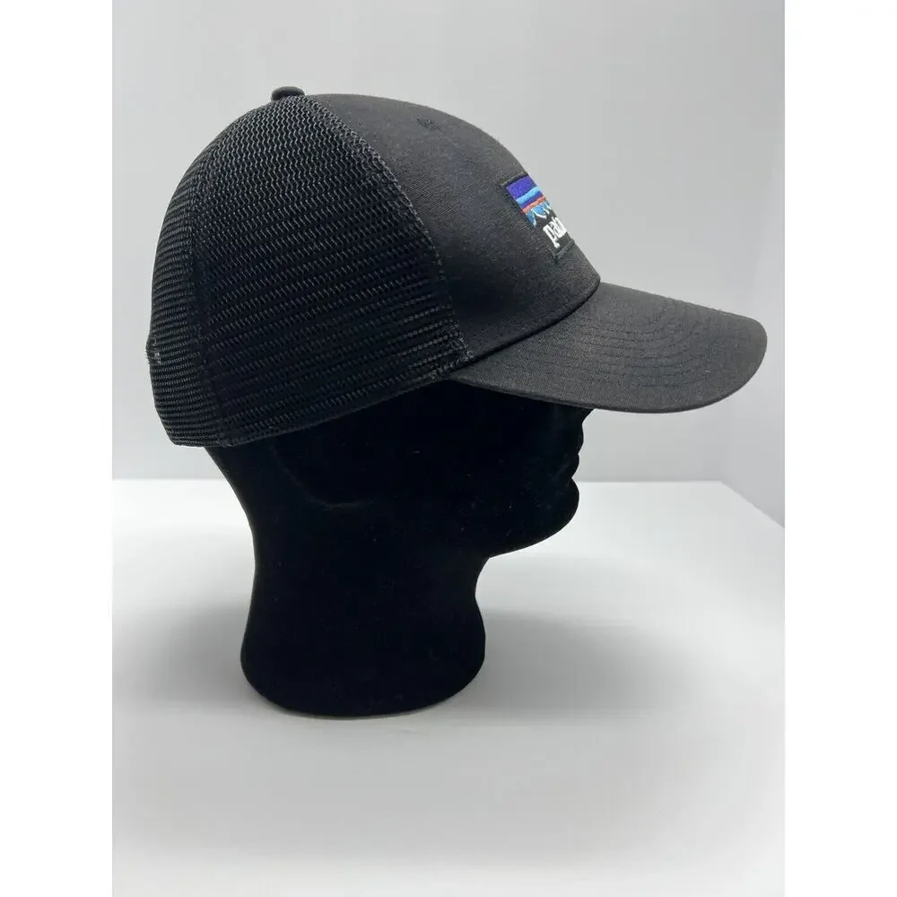 Patagonia Unisex Ball Cap P-6 Logo Trucker Snap Back Hat Mesh Black - Picture 5 of 10